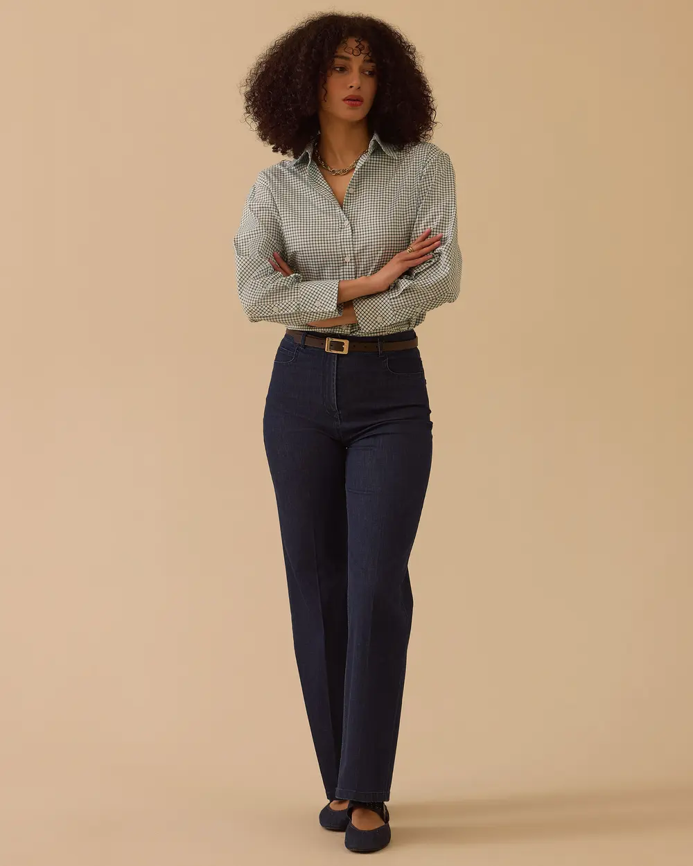 Yüksek Bel Boru Paça Denim Pantolon