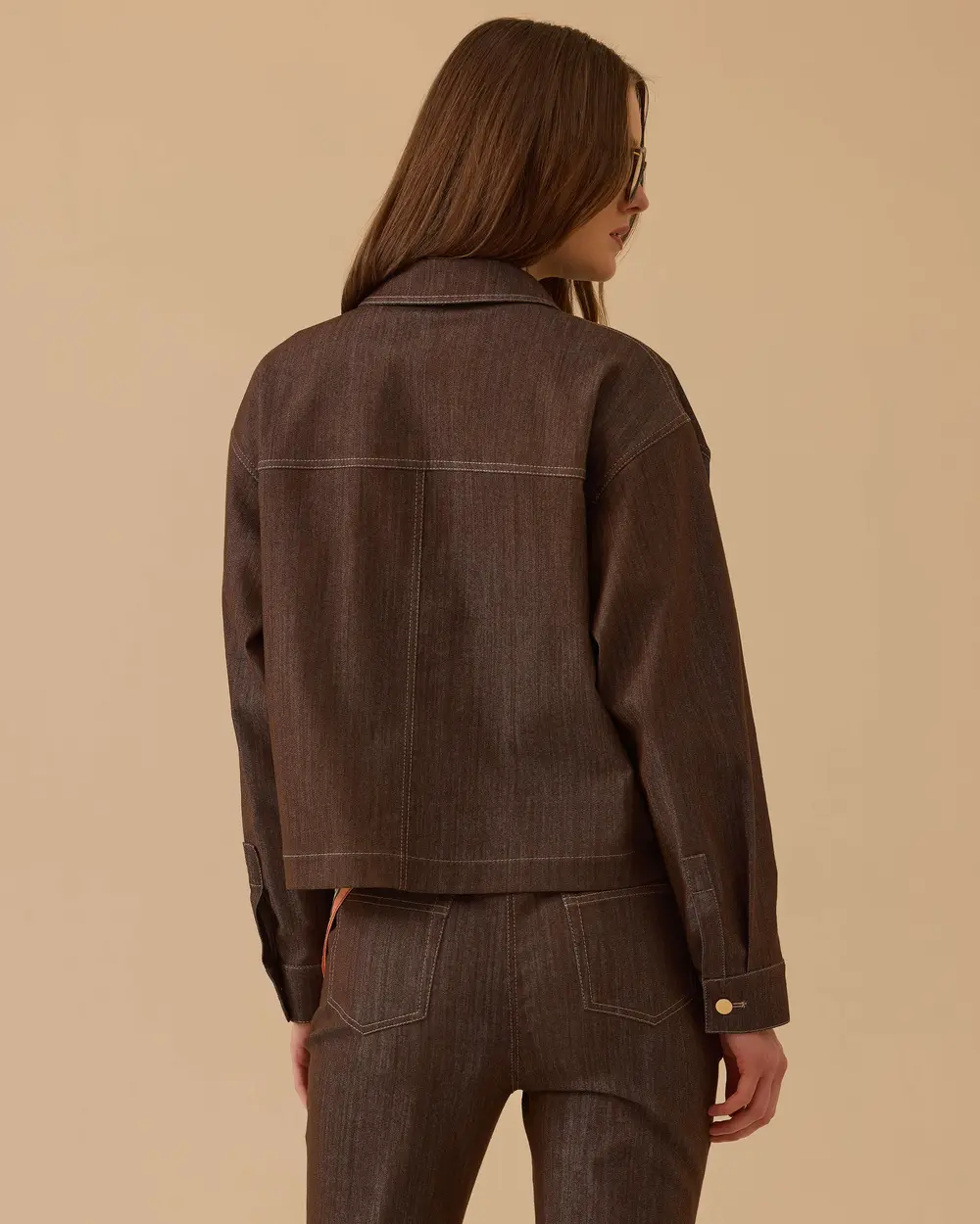 Fermuar Detaylı Bel Boy Jean Ceket