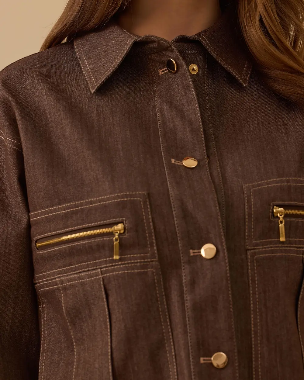 Fermuar Detaylı Bel Boy Jean Ceket