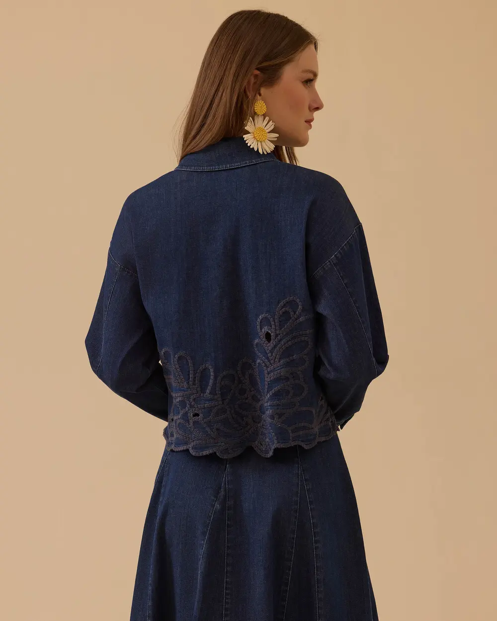 İşlemeli Jean Ceket