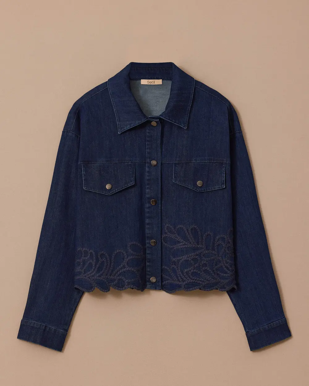 İşlemeli Jean Ceket