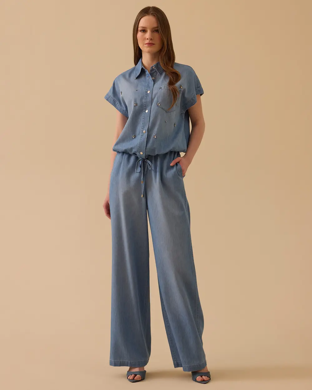 Relaxed Fit Jean with Elastic Waist Detail