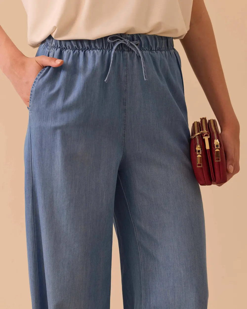 Relaxed Fit Jean with Elastic Waist Detail