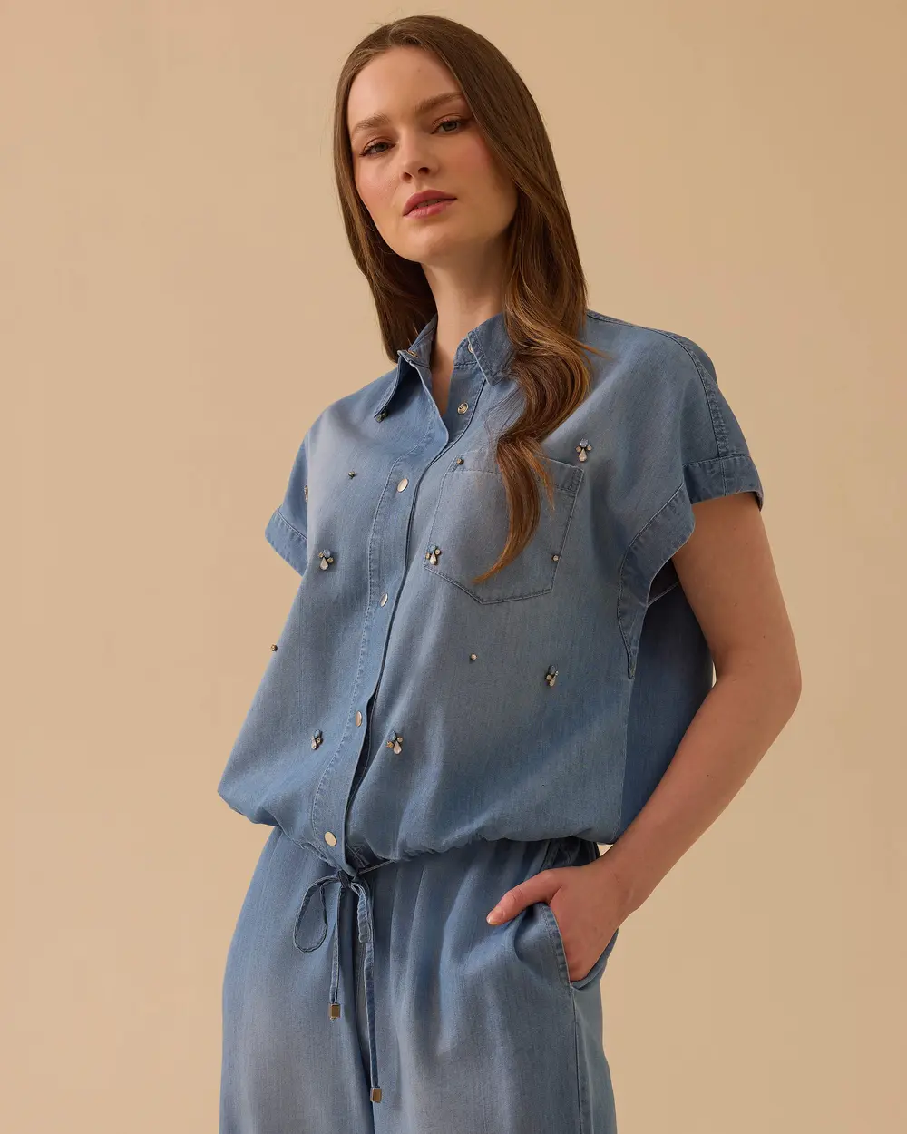 Jean Vest with Stone Detail