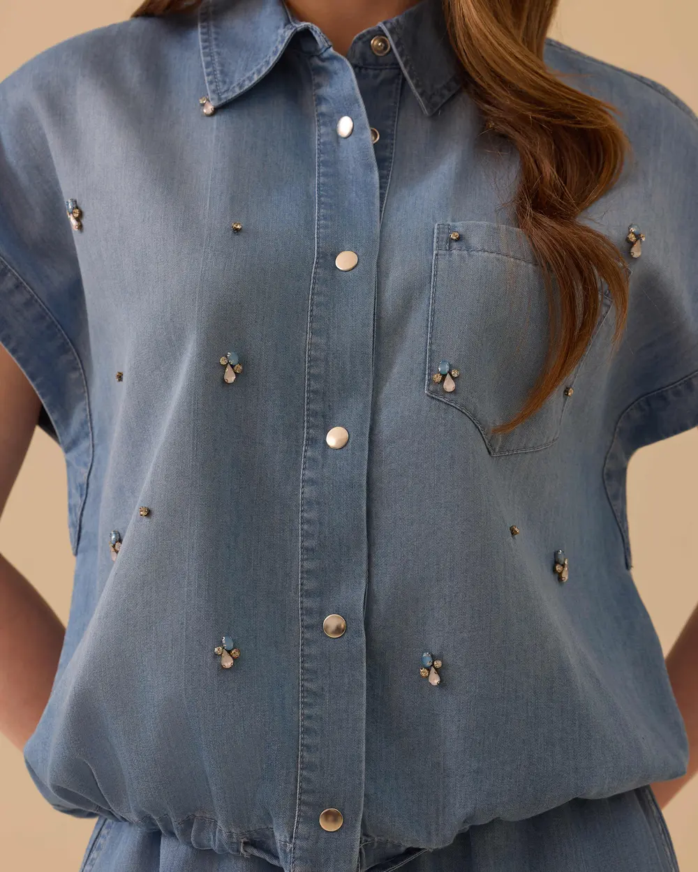 Jean Vest with Stone Detail