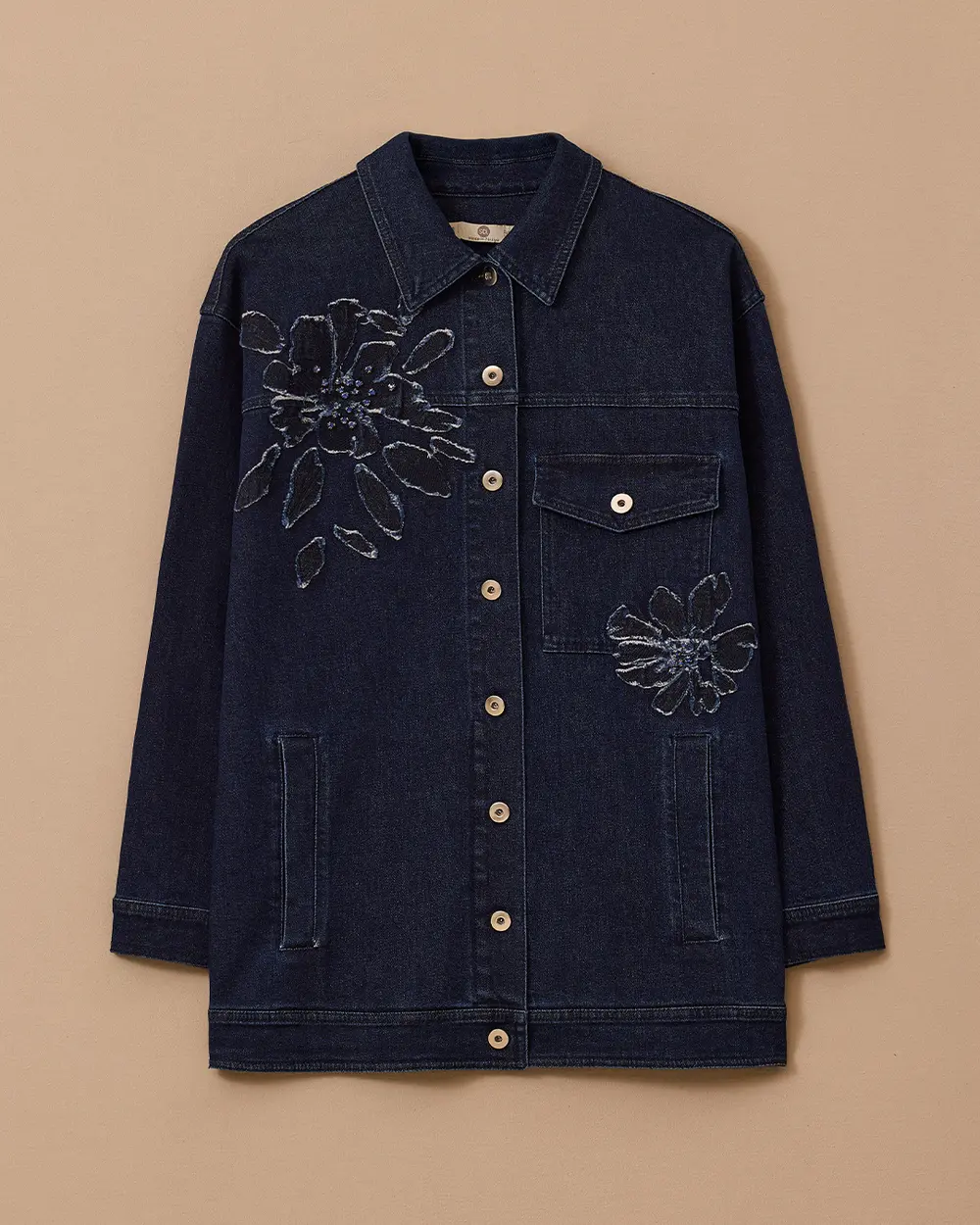 Çiçek Nakışlı Jean Ceket