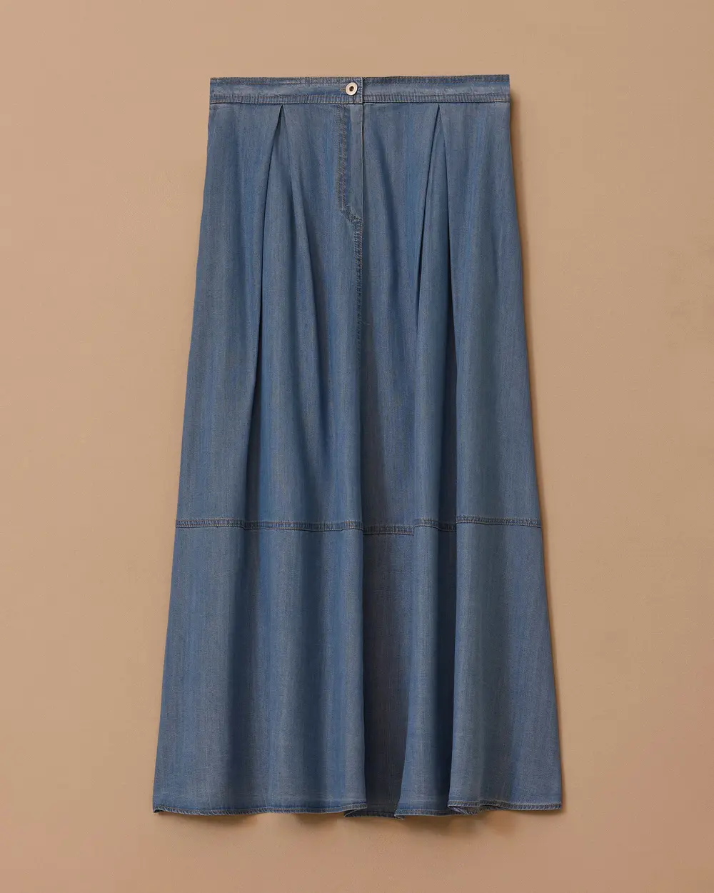 Pile Detaylı Denim Midi Etek