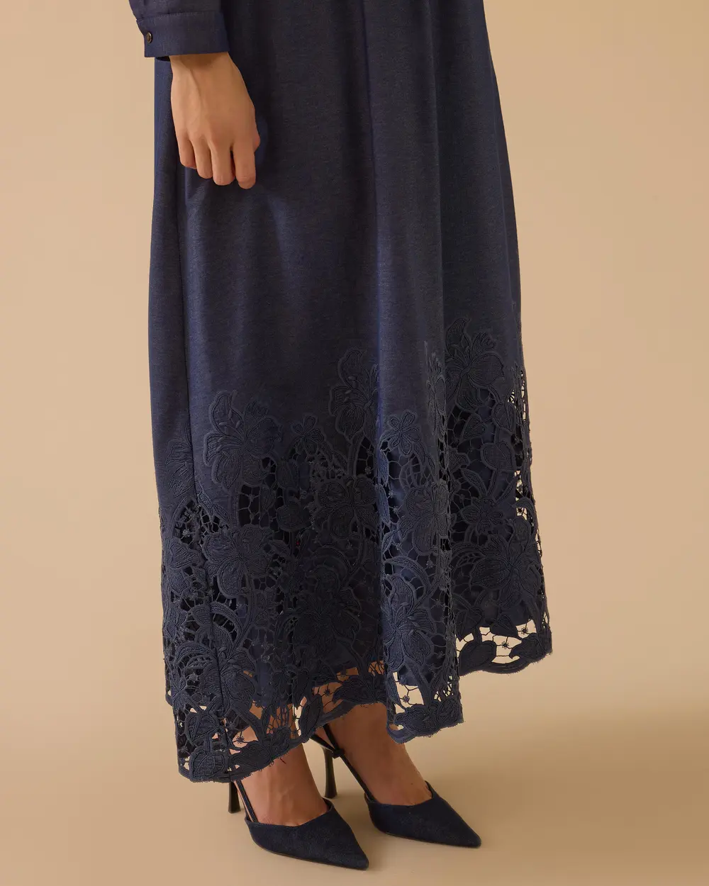 Flower-Embellished Shirt-Collar Dress