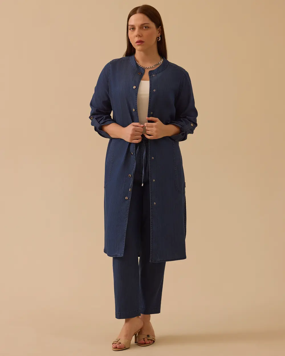 Büyük Beden Bel Bağcıklı Bilek Boy Jean Pantolon