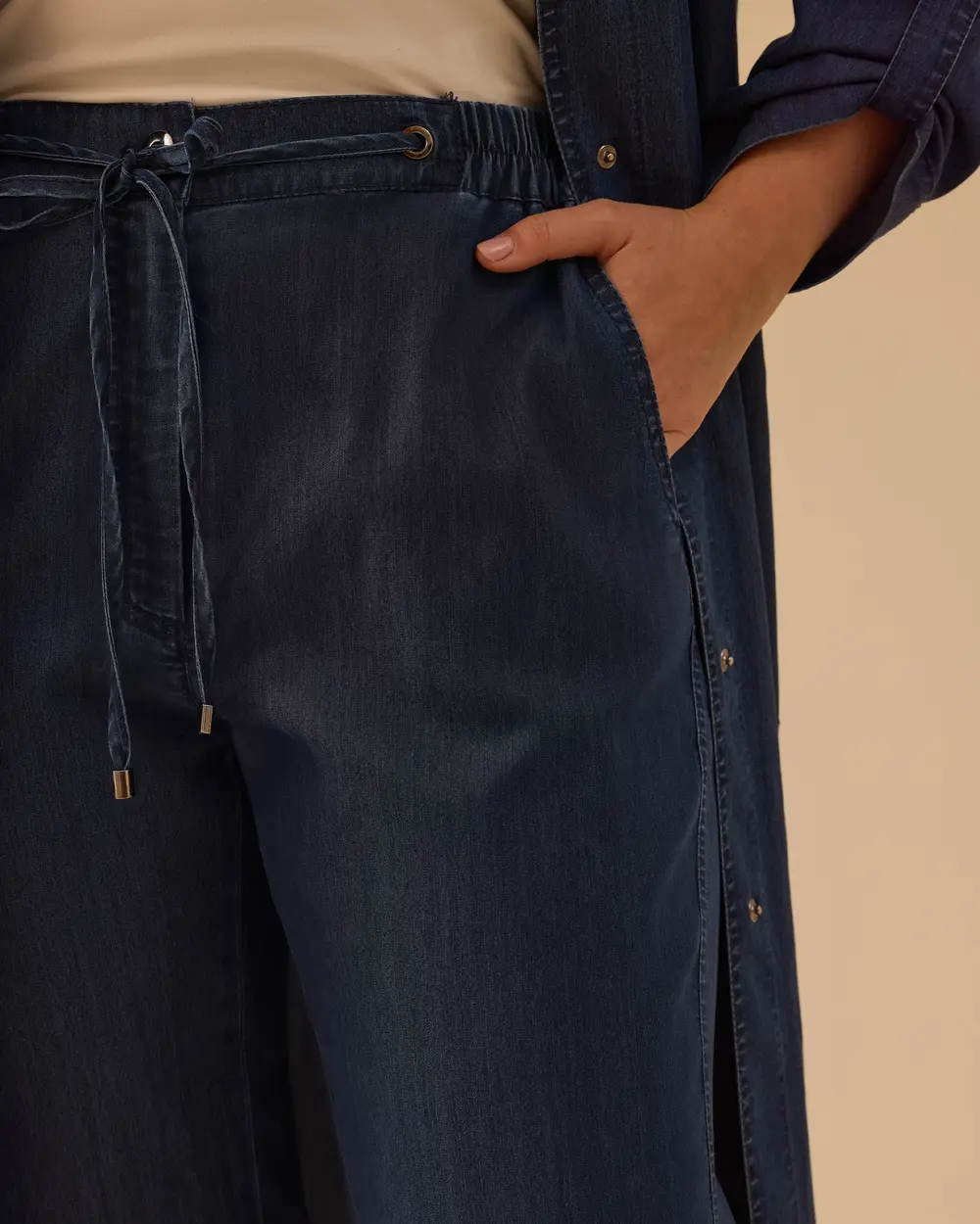 Büyük Beden Bel Bağcıklı Bilek Boy Jean Pantolon