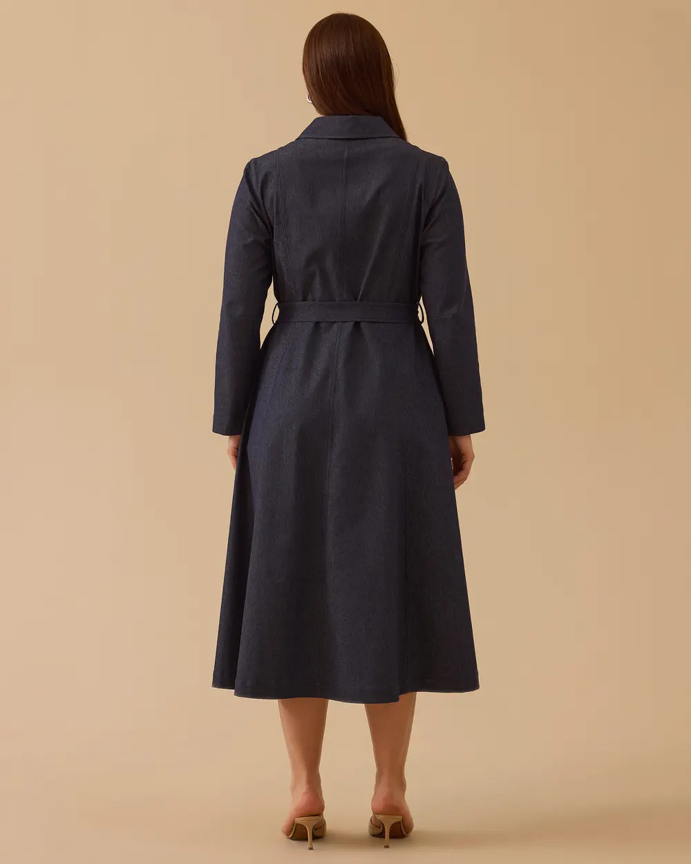 Büyük Beden Fermuar Detaylı Kemerli Jean Elbise