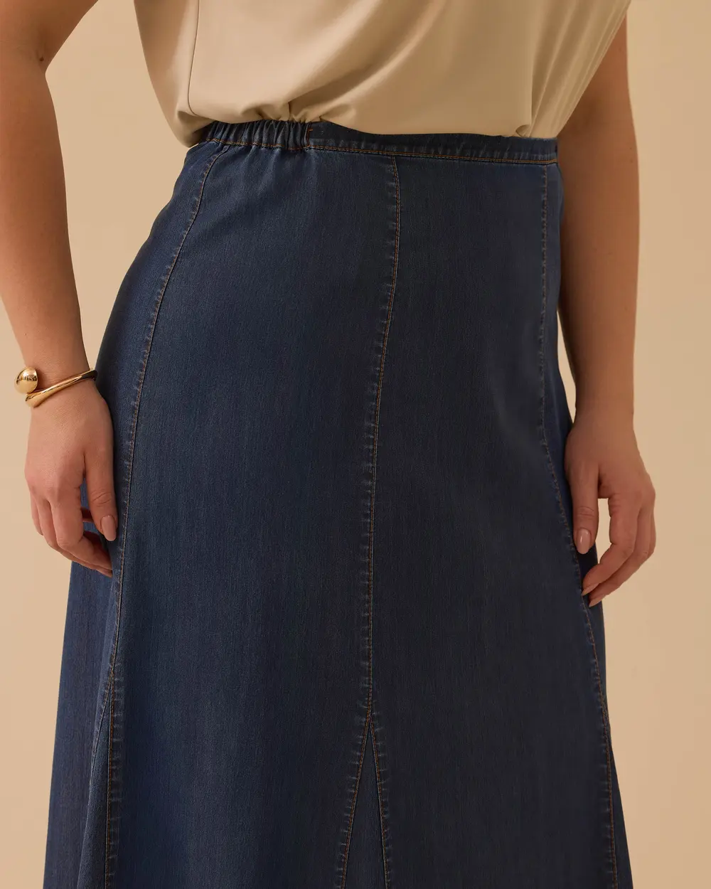 Büyük Beden Yarı Elastik Bel Jean Etek