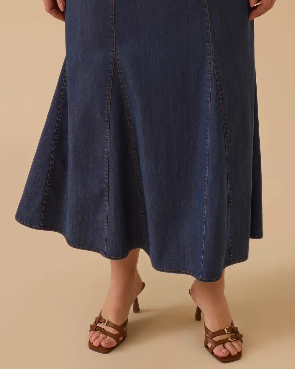 Büyük Beden Yarı Elastik Bel Jean Etek