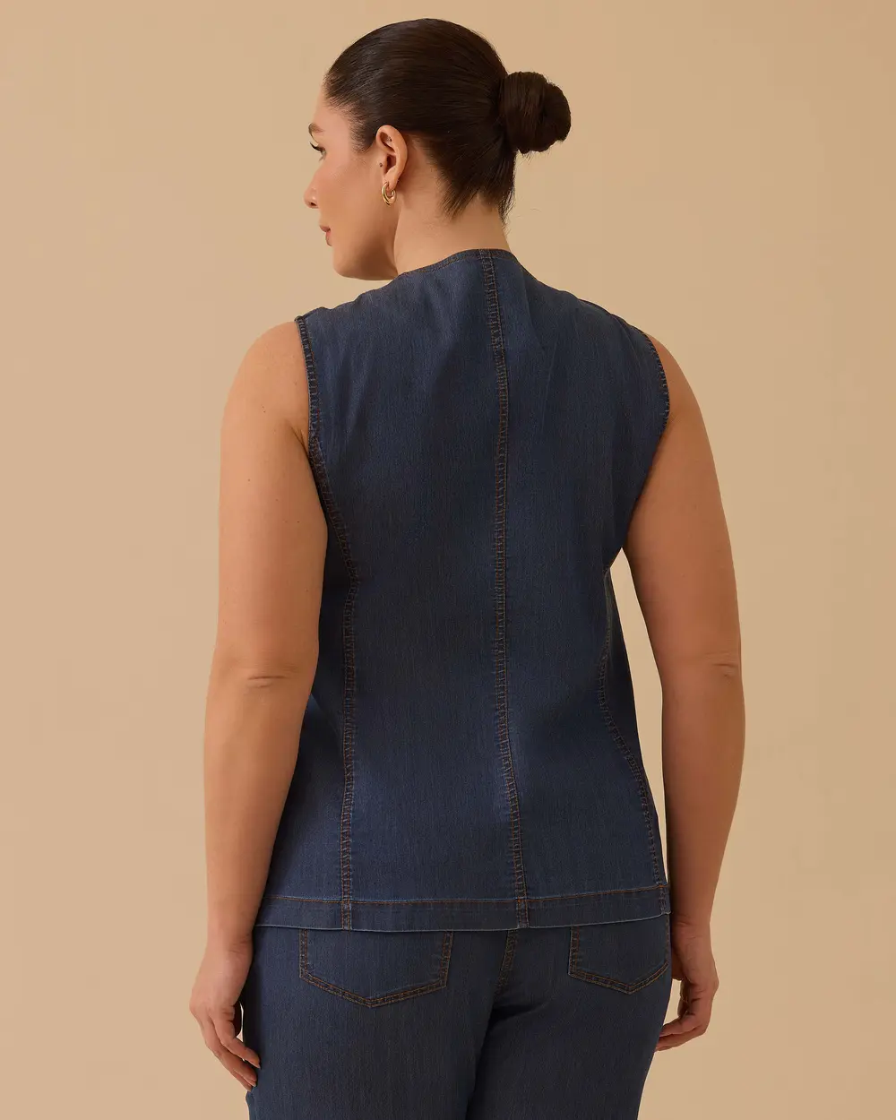 Büyük Beden Düğmeli Jean Yelek