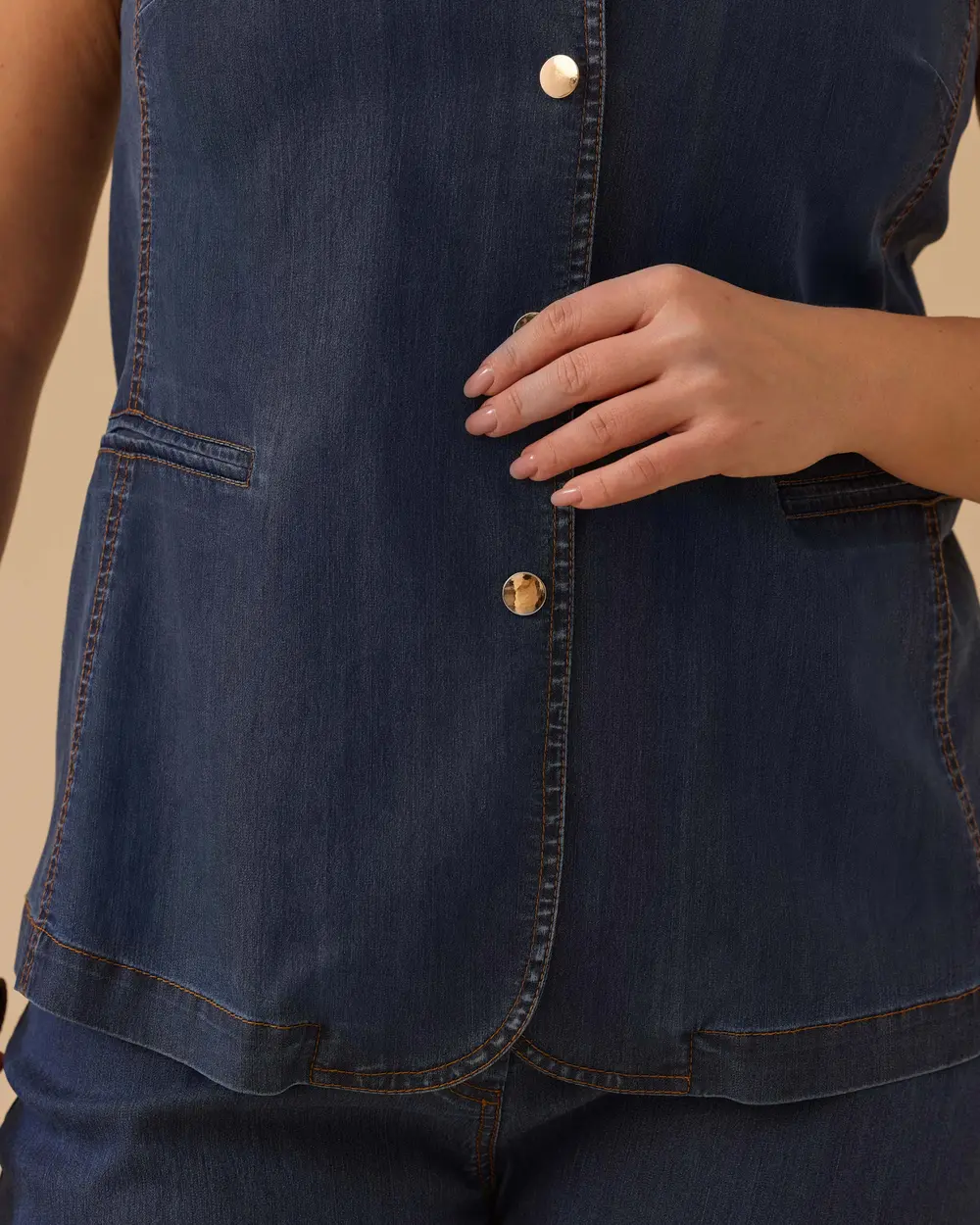 Büyük Beden Düğmeli Jean Yelek