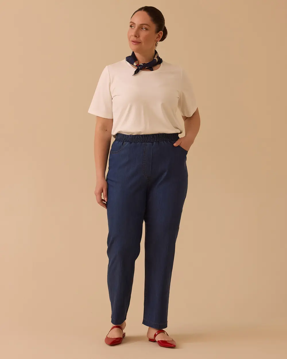Büyük Beden Elastik Bel Tencel Jean  Pantolon