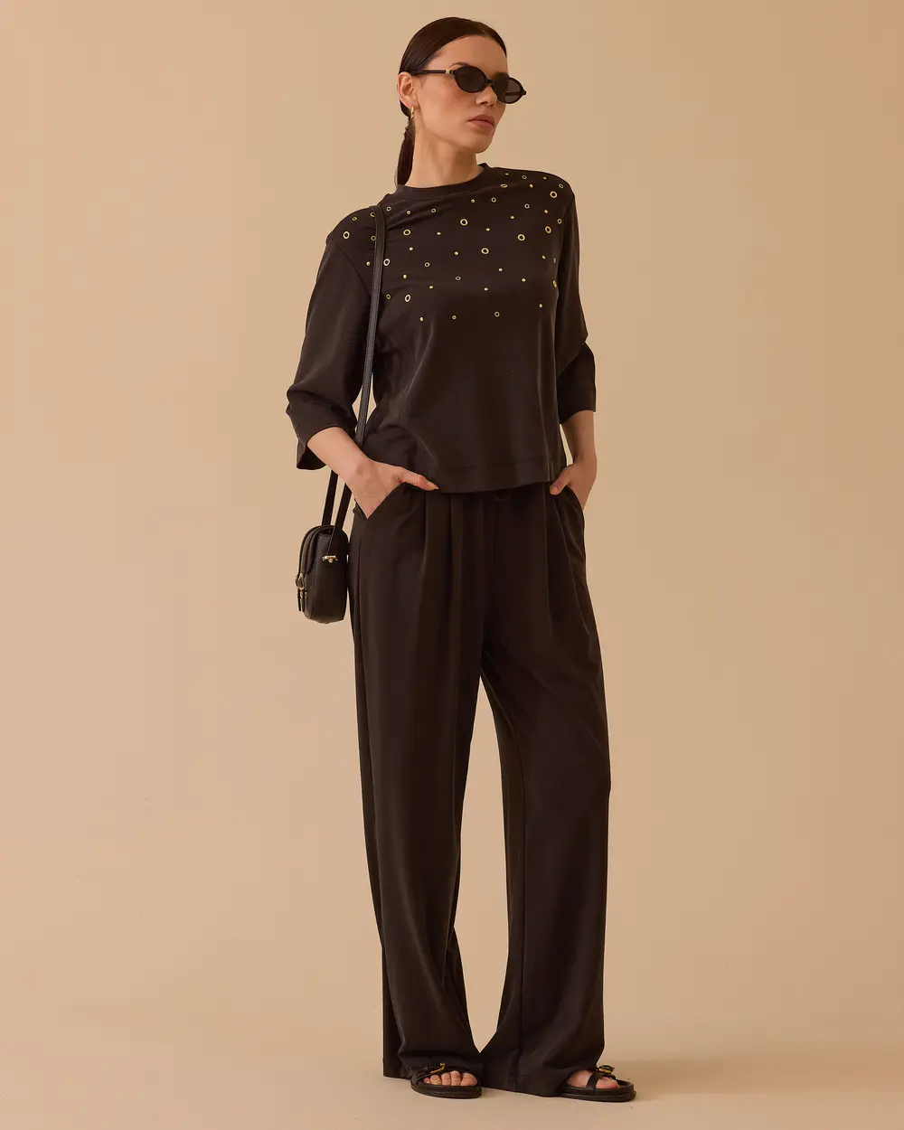 Half Sleeve Sweatshirt with Metal Ring Detail