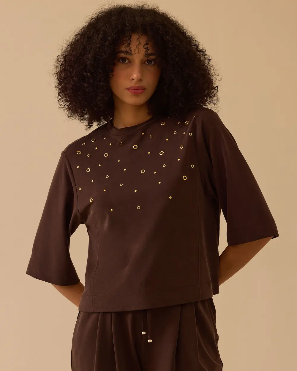 Metal Halka Detaylı Yarım Kol Sweatshirt