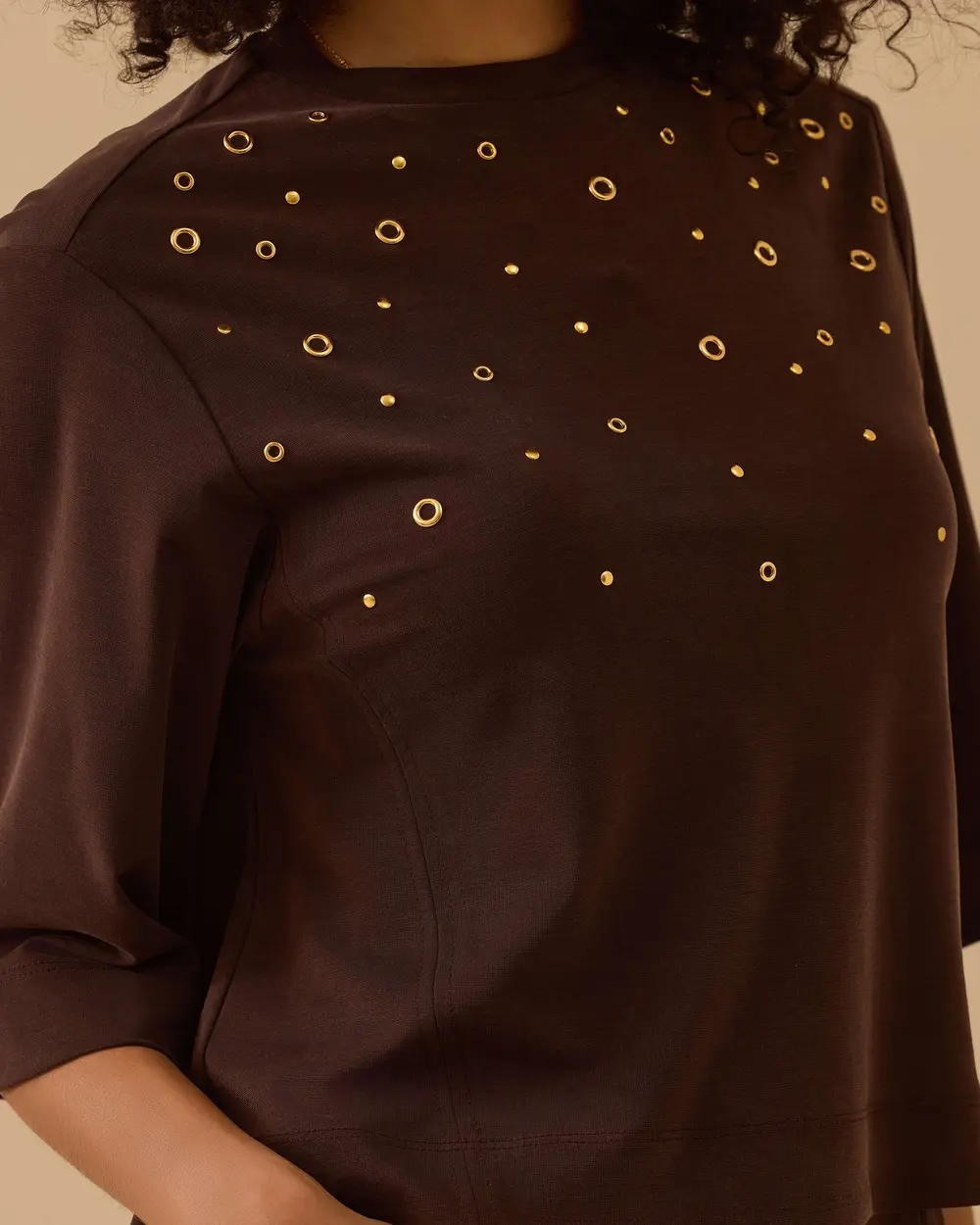 Metal Halka Detaylı Yarım Kol Sweatshirt