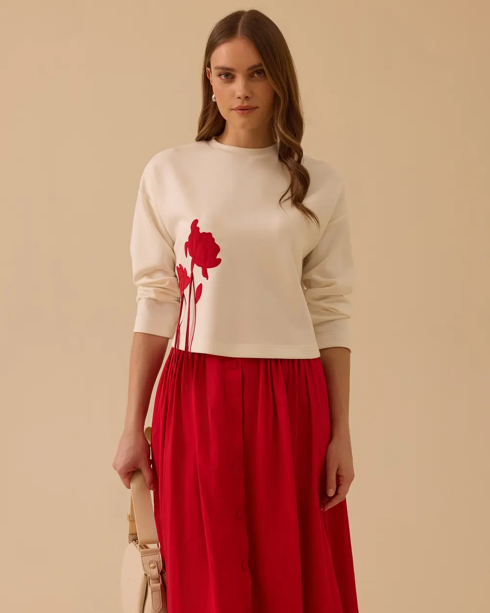 Çiçek Desenli Sweatshirt