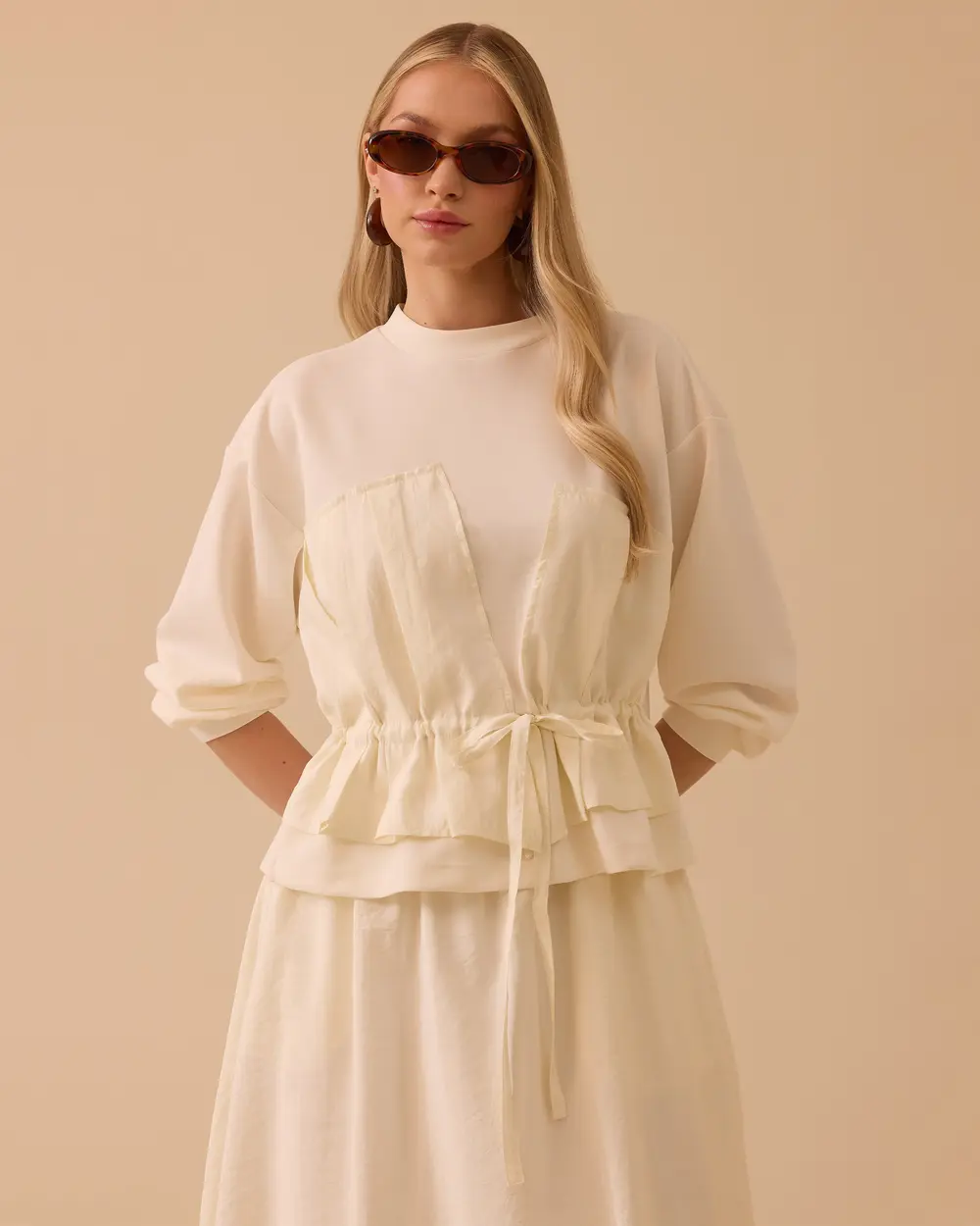 Çift Kumaşlı Bağcıklı Sweatshirt