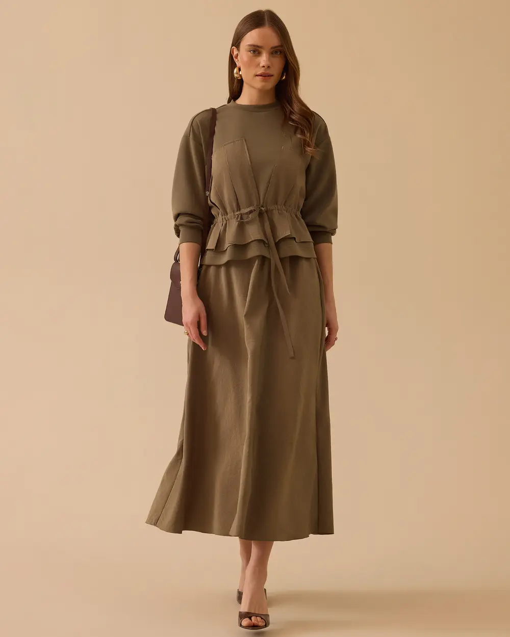 Çift Kumaşlı Bağcıklı Sweatshirt