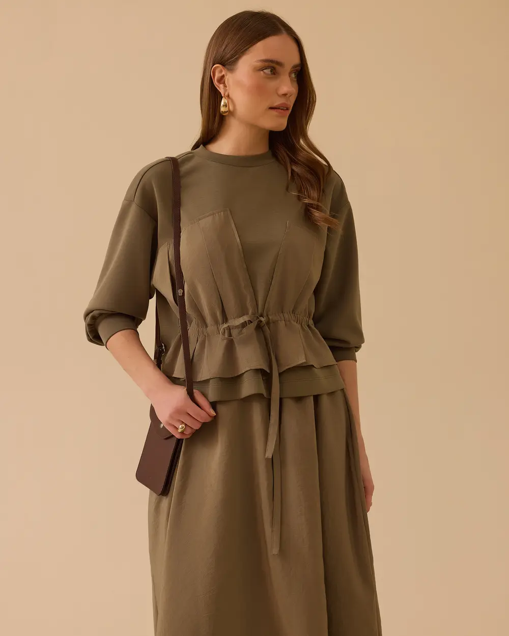 Çift Kumaşlı Bağcıklı Sweatshirt