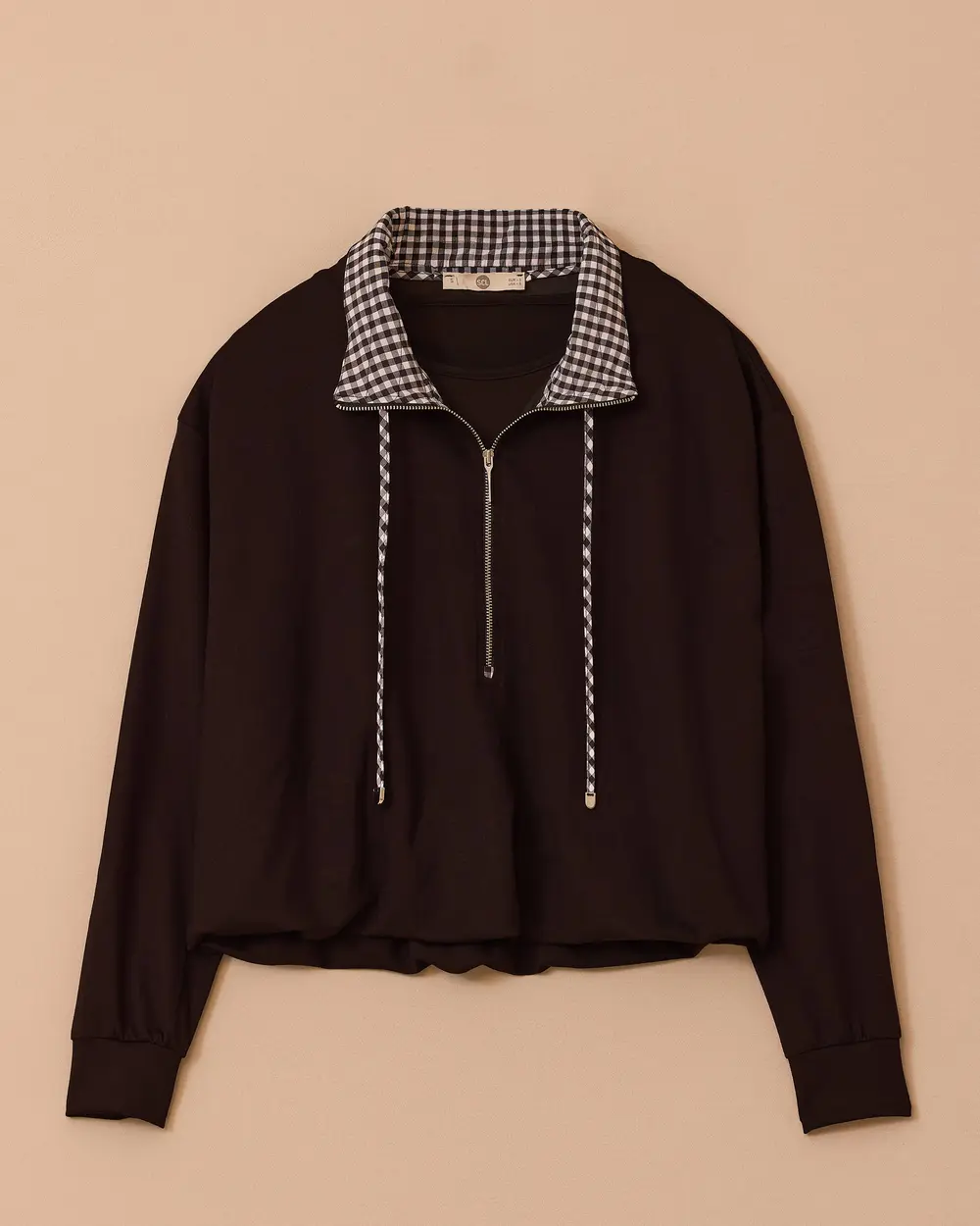 Yarı Fermuarlı Desen Detaylı Sweatshirt