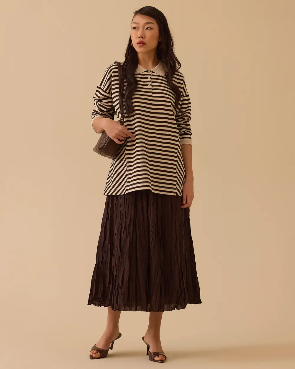 Polo Yaka Çizgili Sweatshirt