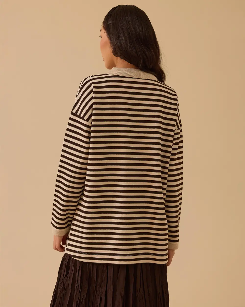 Polo Yaka Çizgili Sweatshirt