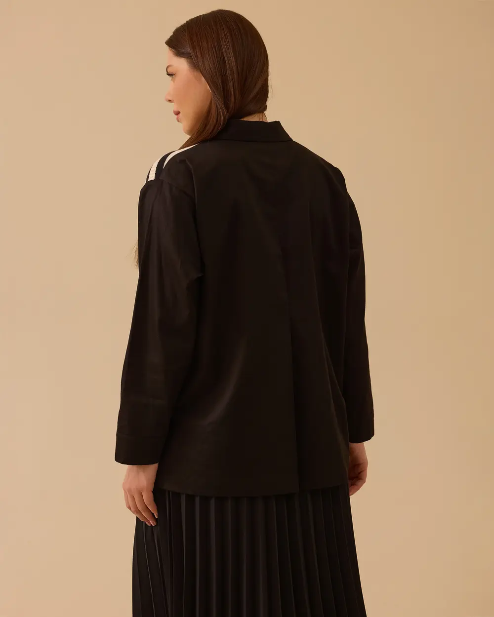 Büyük Beden Çizgili Polo Yaka Sweatshirt