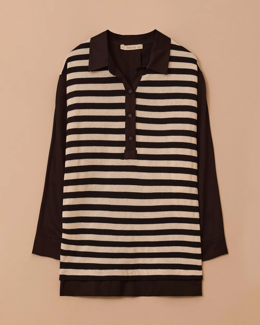 Büyük Beden Çizgili Polo Yaka Sweatshirt