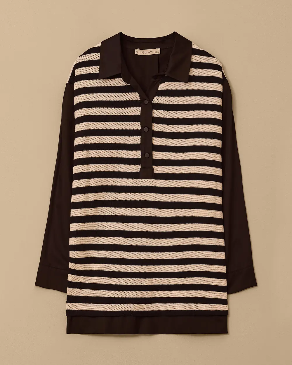 Büyük Beden Çizgili Polo Yaka Sweatshirt