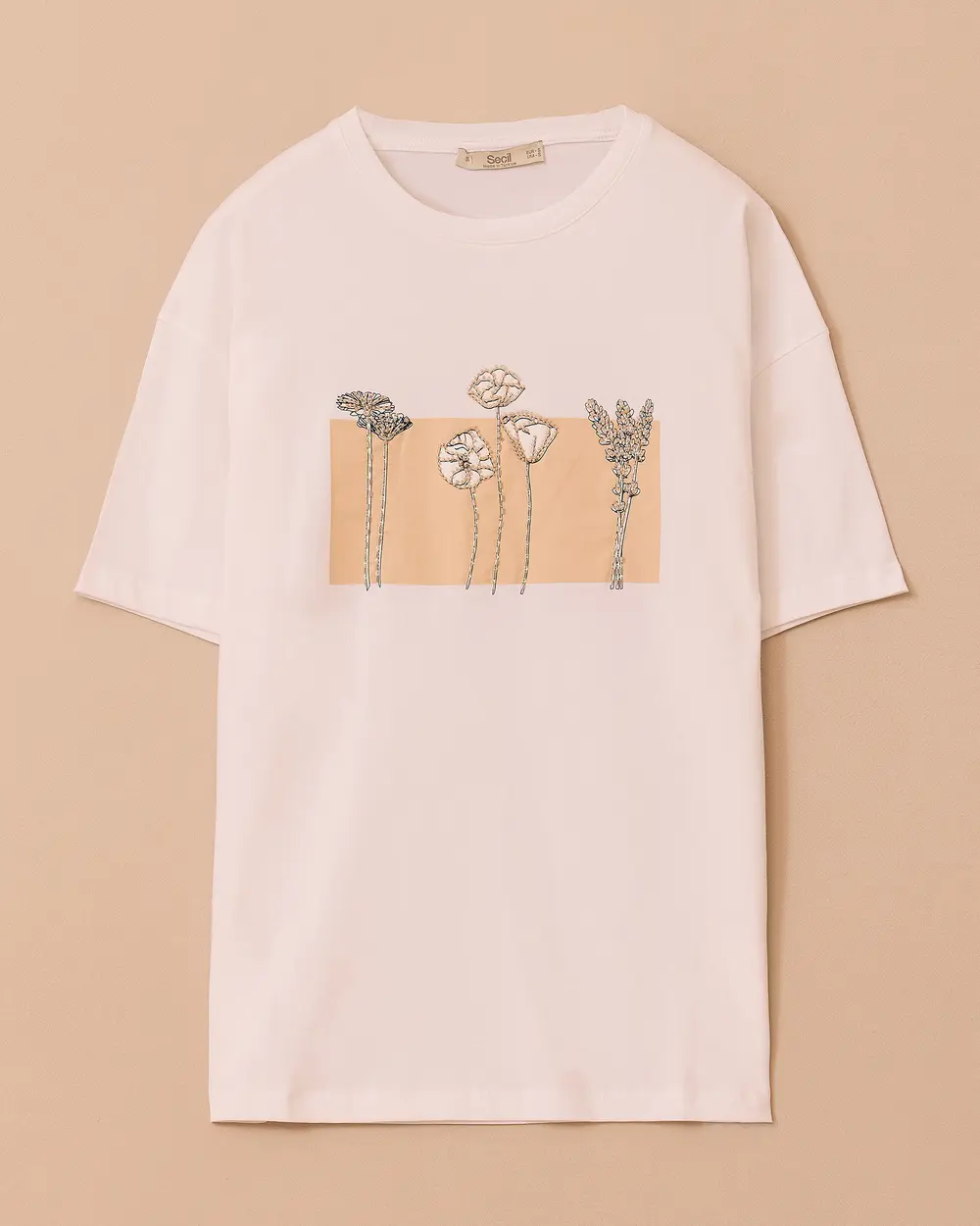 Baskılı Boncuk İşlemeli Tişört