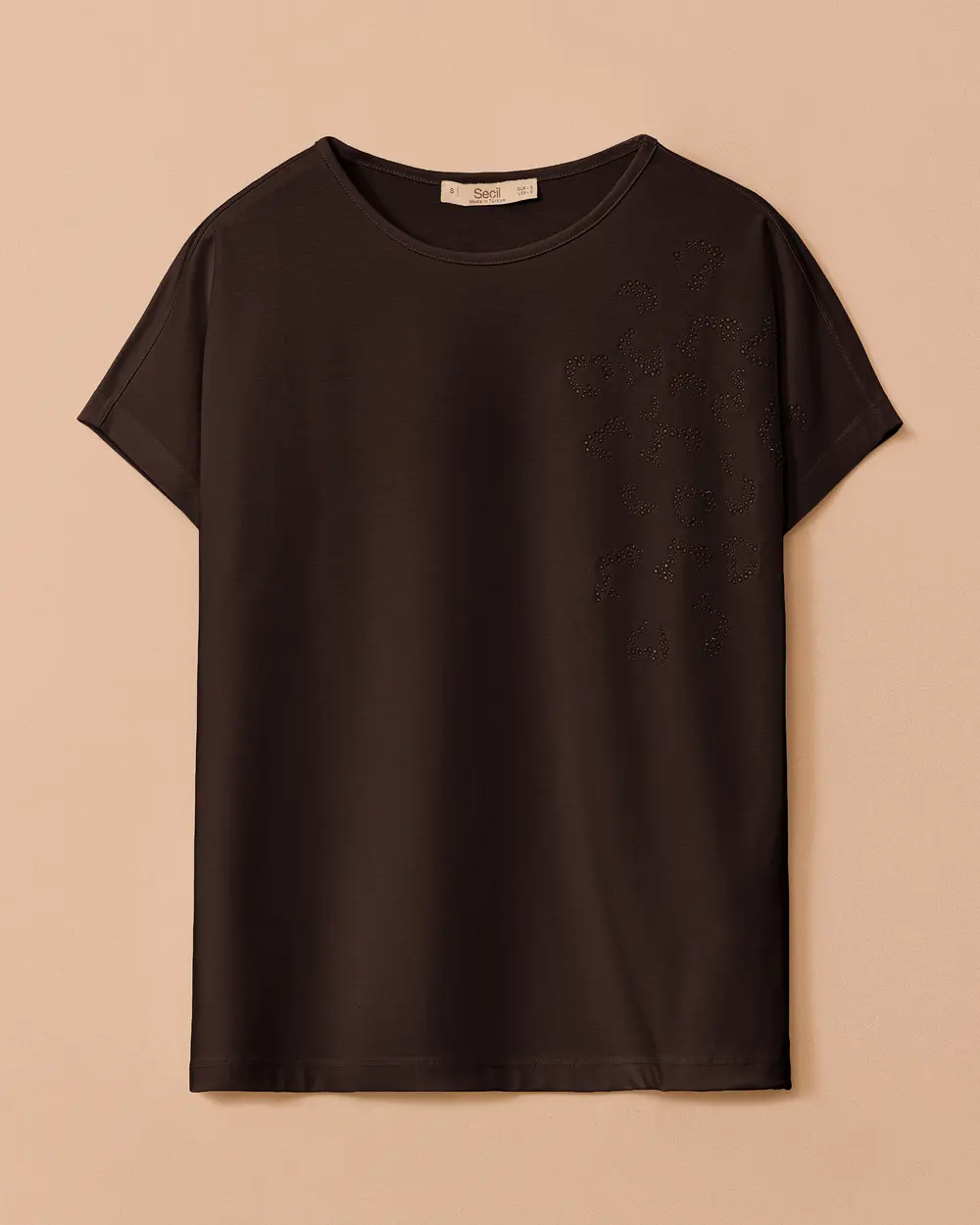 Boncuk Detaylı Düşük Kol Tişört