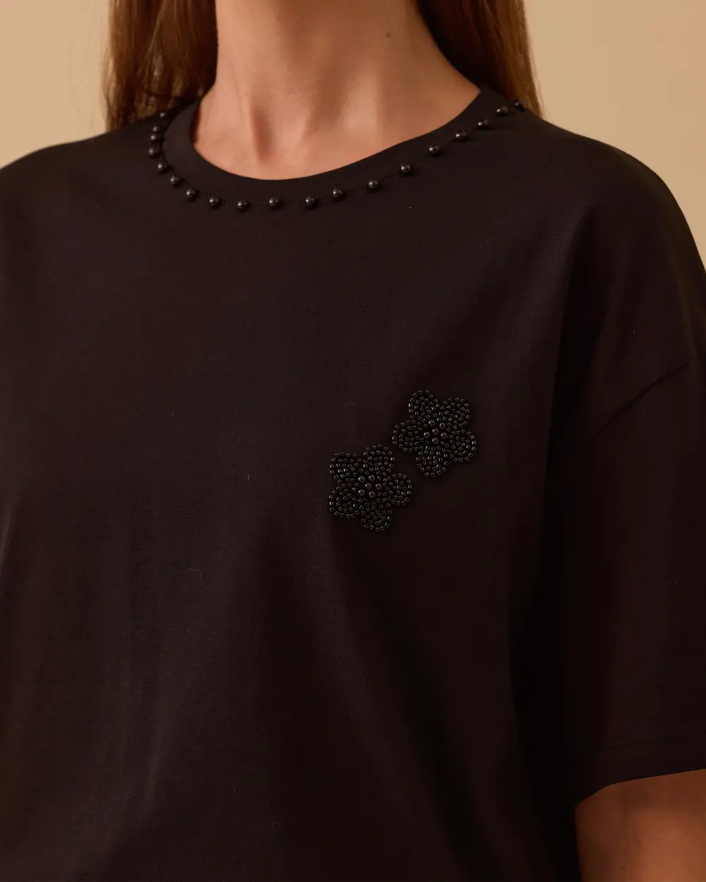 Short Sleeve T-Shirt with Bead Detail