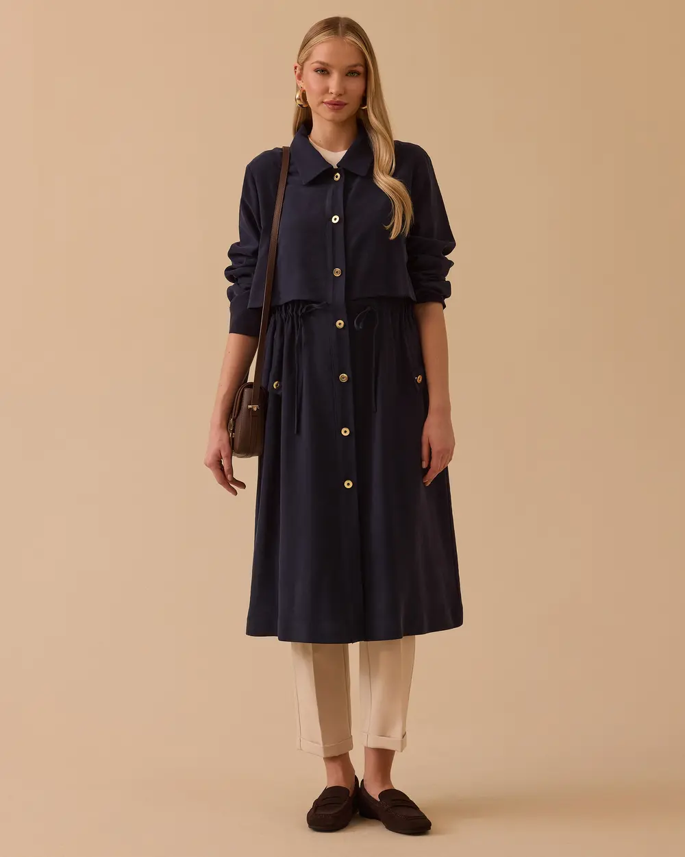 Layered Buttoned Cap with Waist Ties