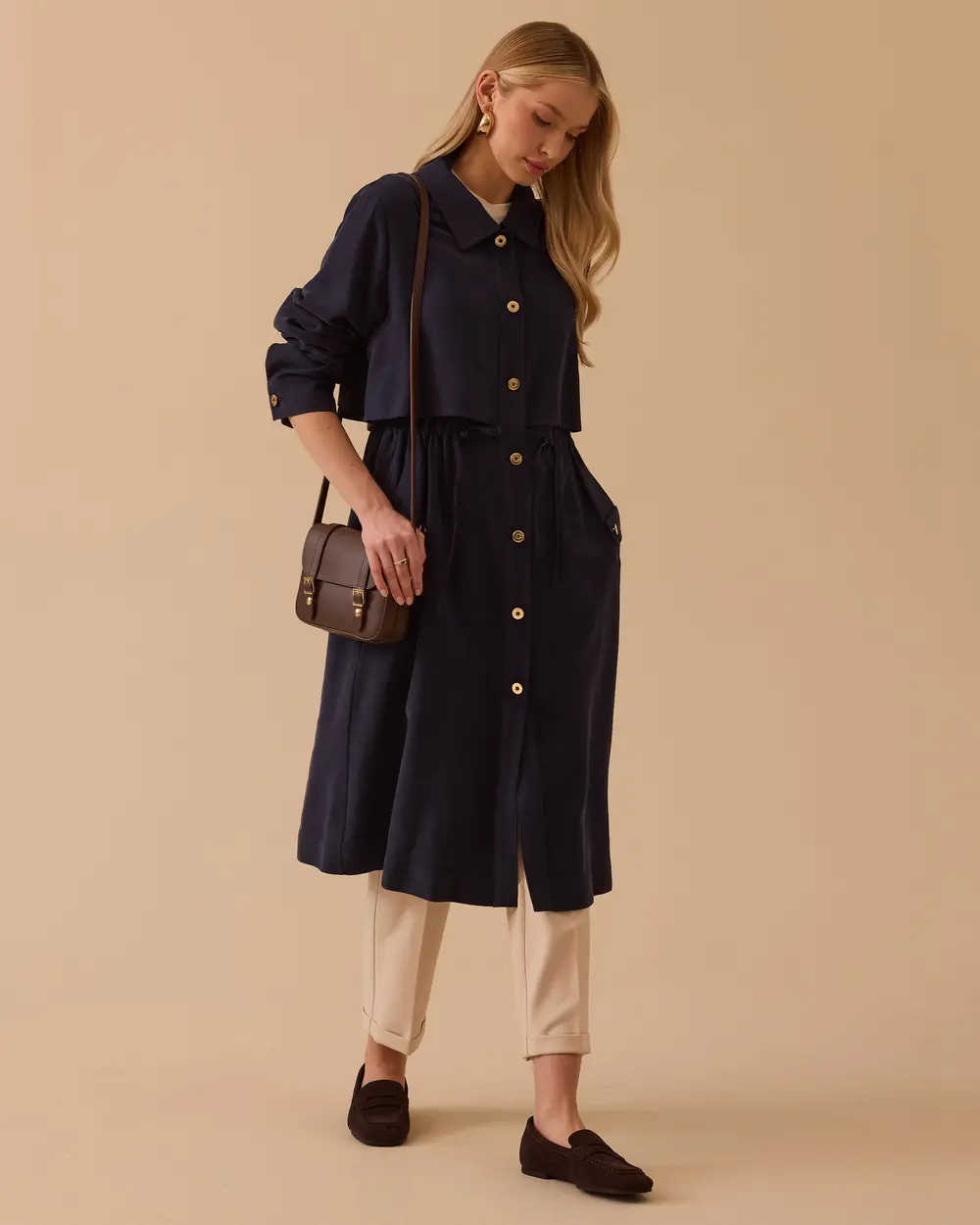 Layered Buttoned Cap with Waist Ties