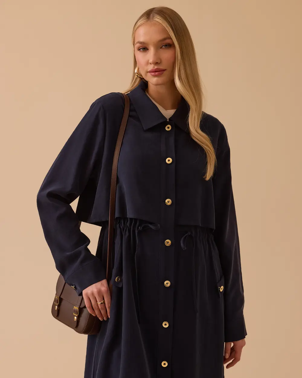 Layered Buttoned Cap with Waist Ties