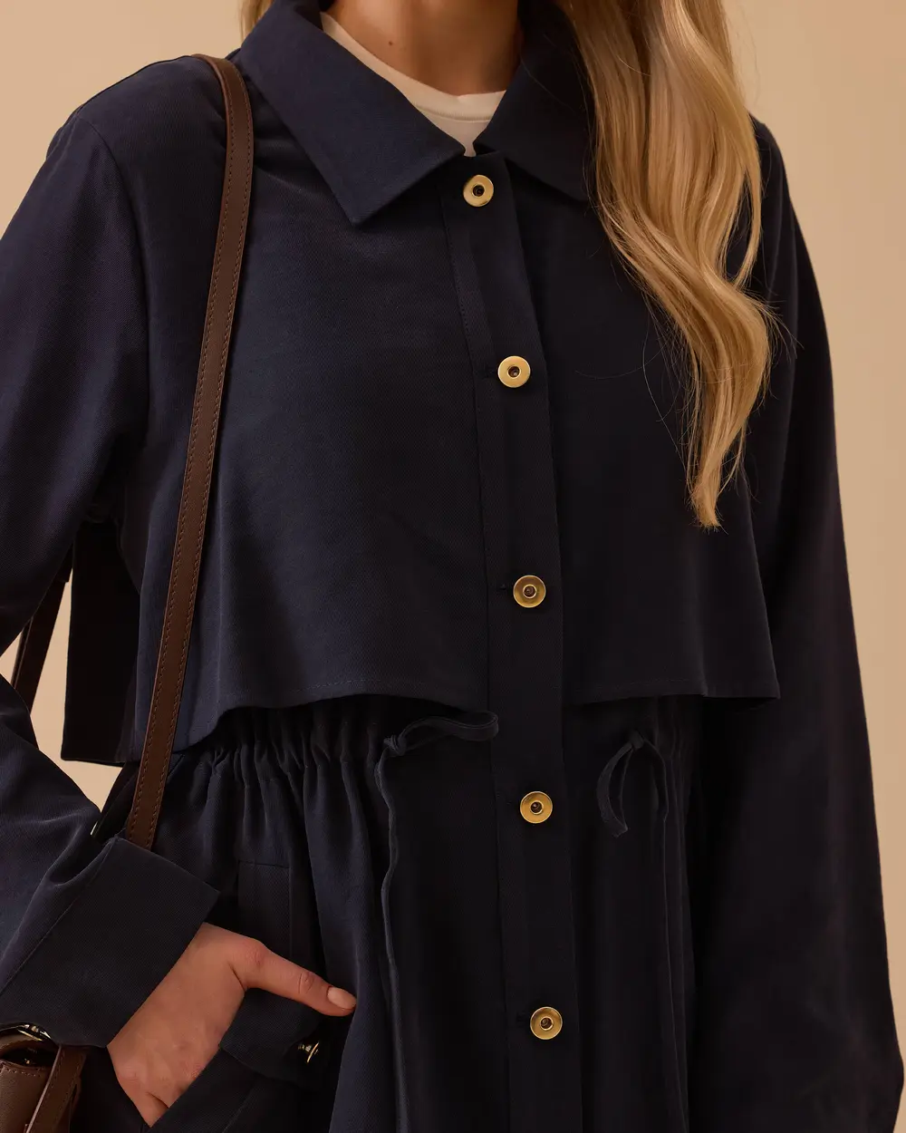 Layered Buttoned Cap with Waist Ties