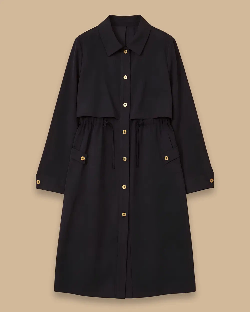 Layered Buttoned Cap with Waist Ties