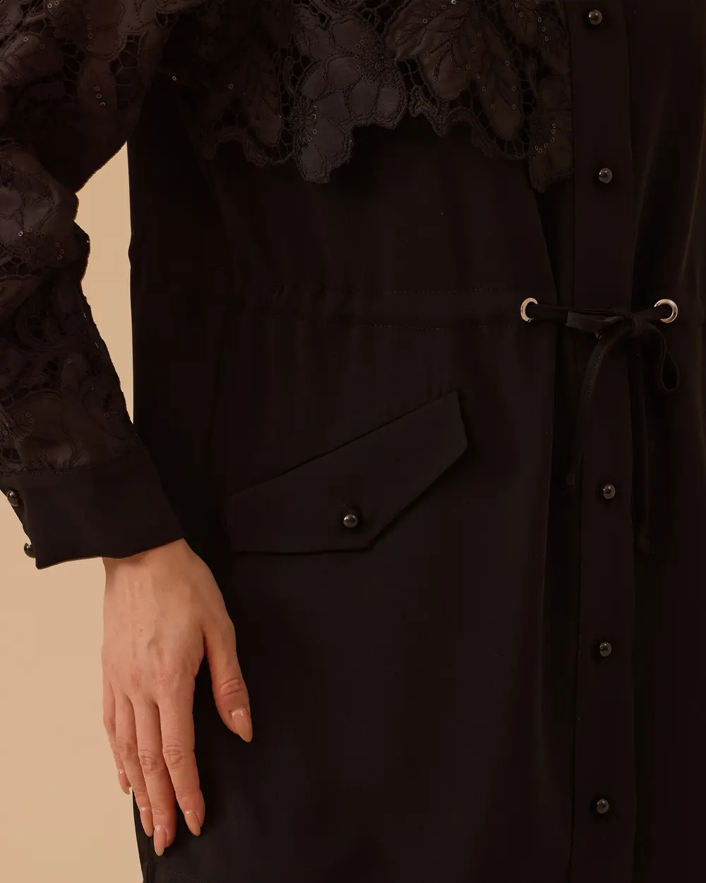 Lace Detailed Cap with Waist Ties