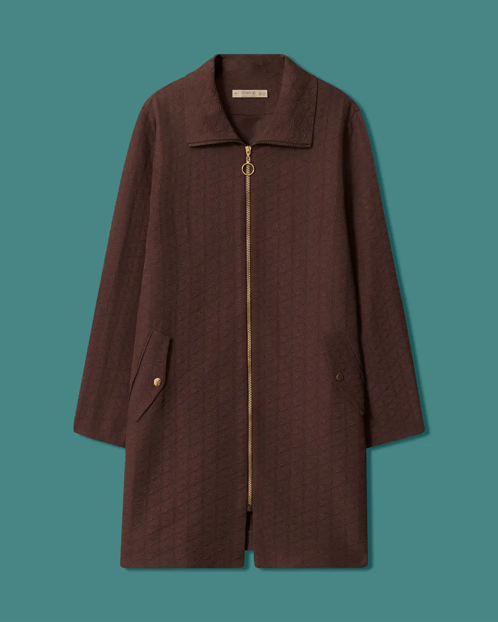Plus-Size Textured Fabric Long Coat with Zipper