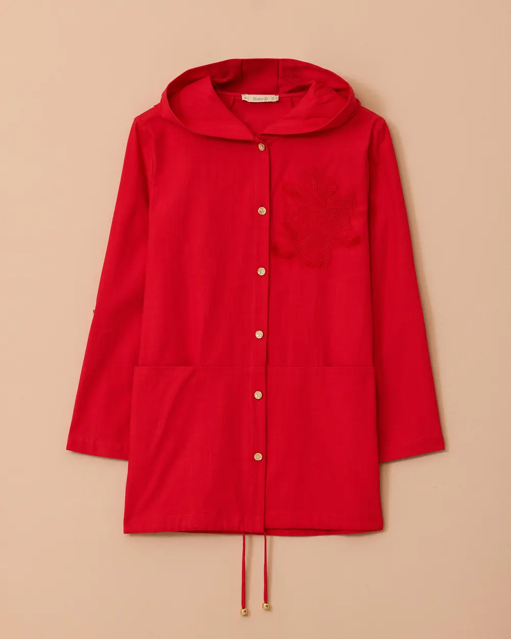 Büyük Beden Keten Görünümlü Kapüşonlu Kap