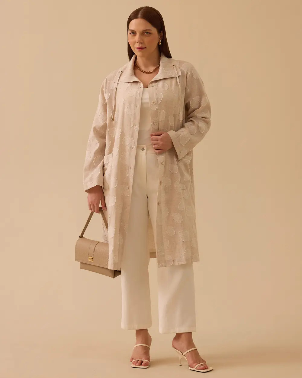 Büyük Beden Devrik Yaka Keten Kap