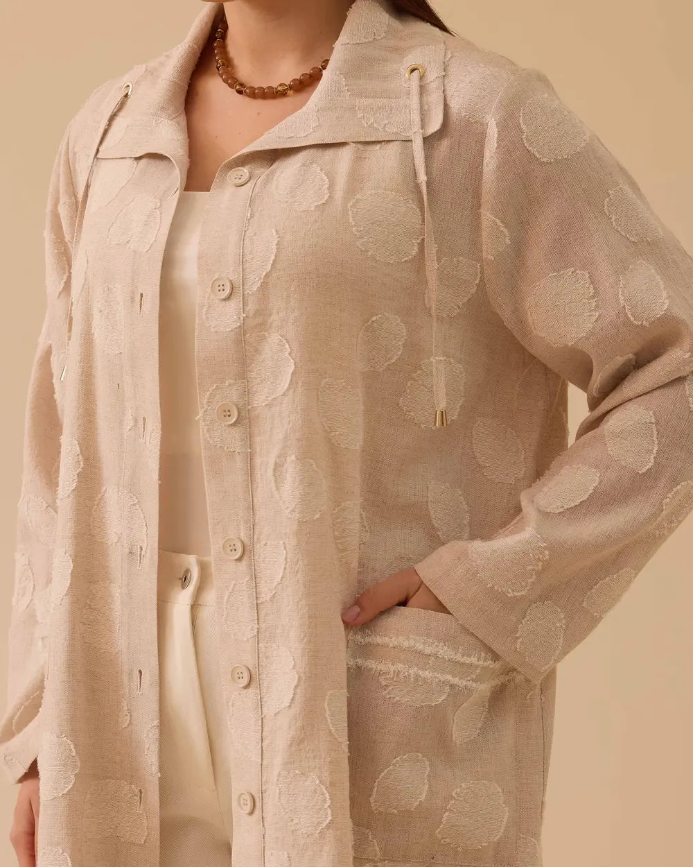 Büyük Beden Devrik Yaka Keten Kap