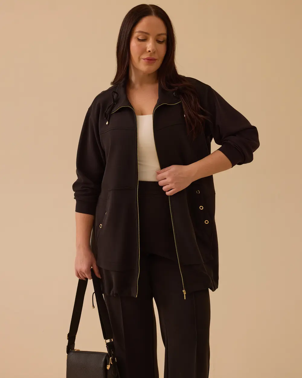 Büyük Beden Fermuarlı Bel Ayarlamalı Kap