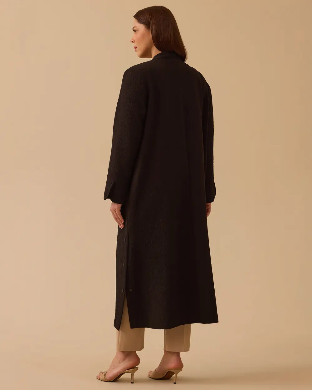 Büyük Beden Desenli Cepli Pardesü