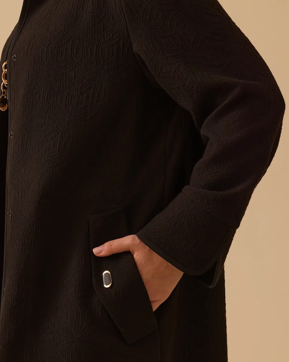 Büyük Beden Desenli Cepli Pardesü