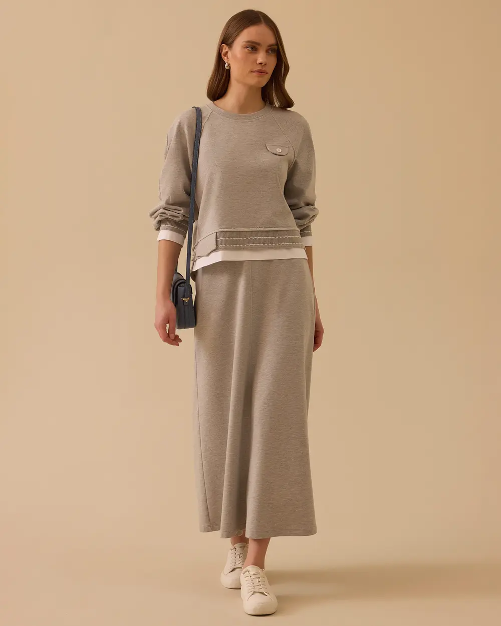 Bisiklet Yaka Etekli Sweatshirt Takım